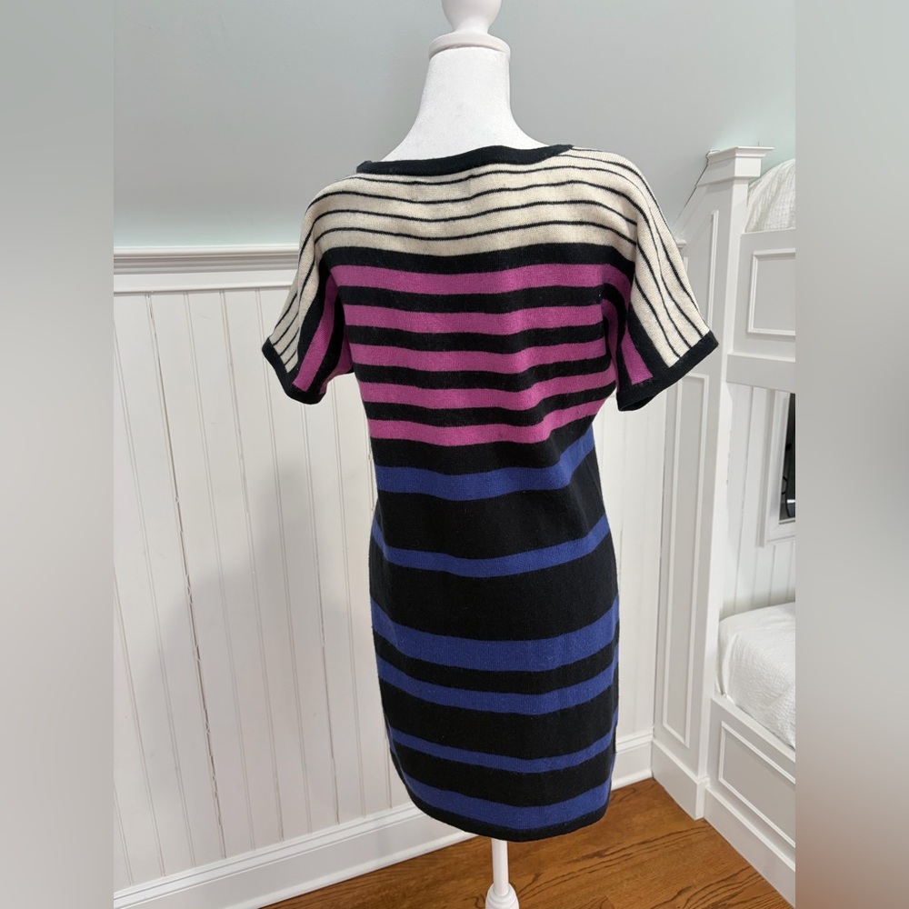 LOFT Black, Pink, and Blue Striped Midi Dress - Picture 4 of 8